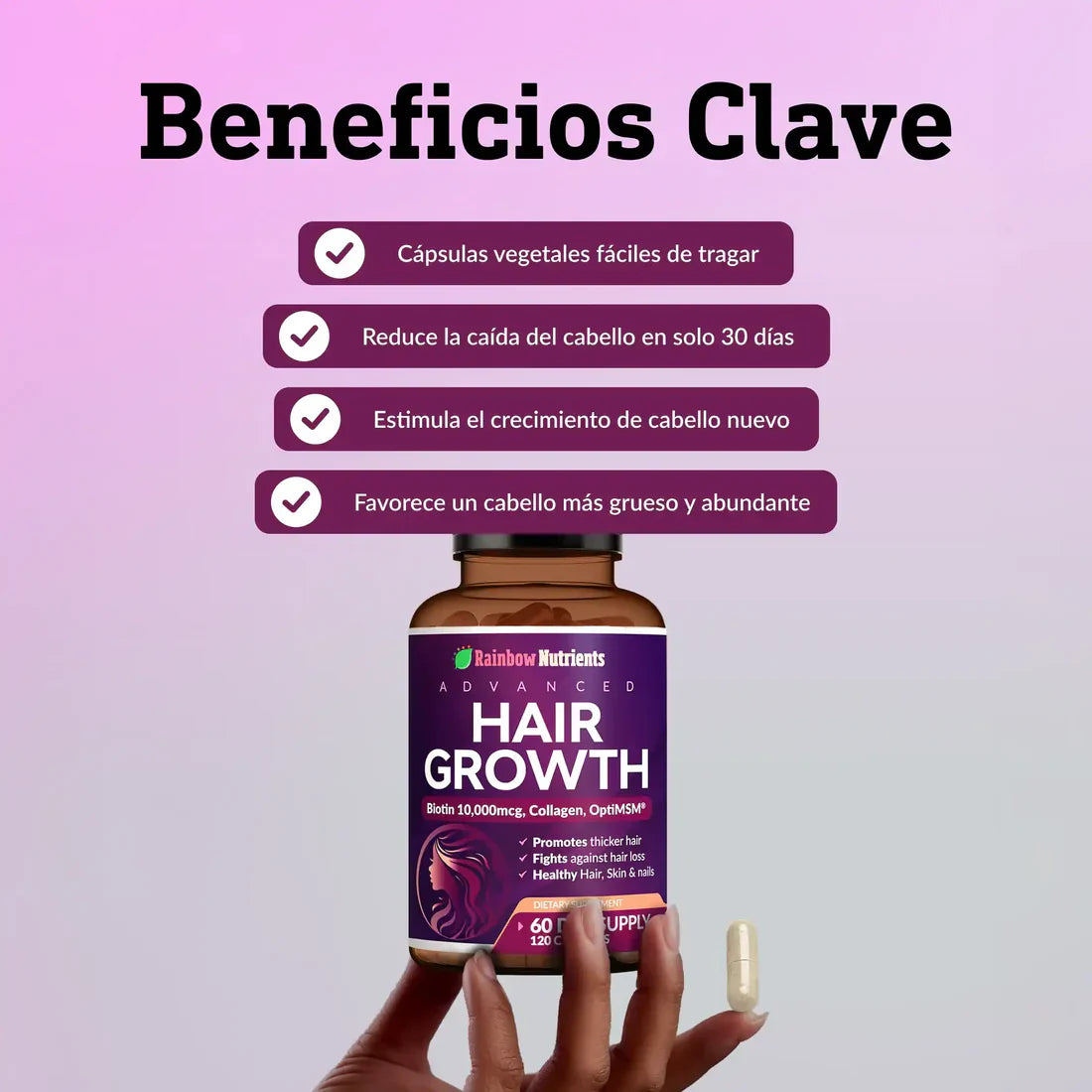HairGrowth™ Rainbow Nutrients: Suplemento capilar ORIGINAL x 60 Dias