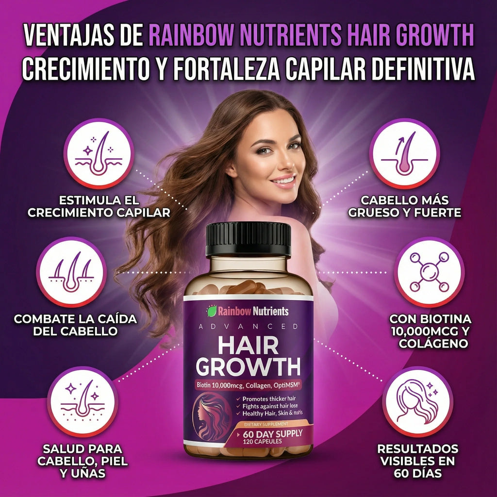 HairGrowth™ Rainbow Nutrients: Suplemento capilar ORIGINAL x 60 Dias